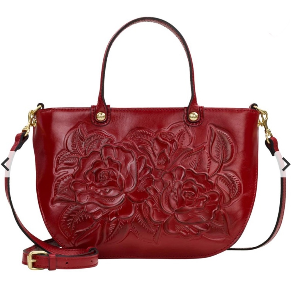 Patricia Nash Fairford Leather Satchel in BERRY RED TOOLED